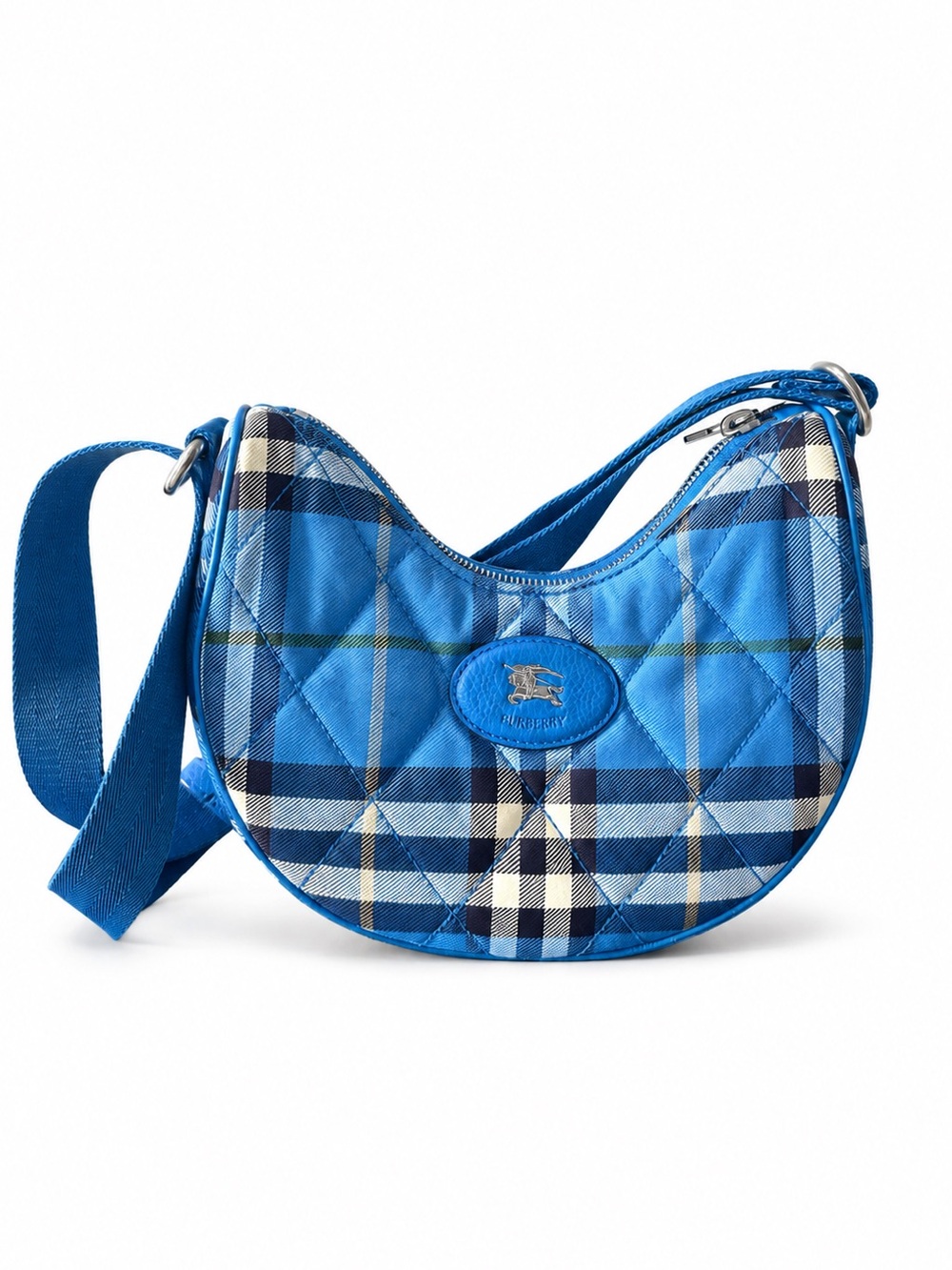 Burberry Horseshoe Crossbody Bag – Hyacinth Blue Check Quilted Nylon | Like New